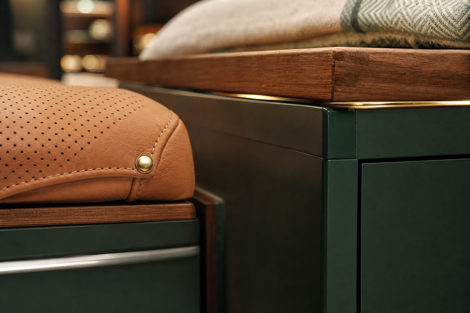 Leather seat detail with brass hardware