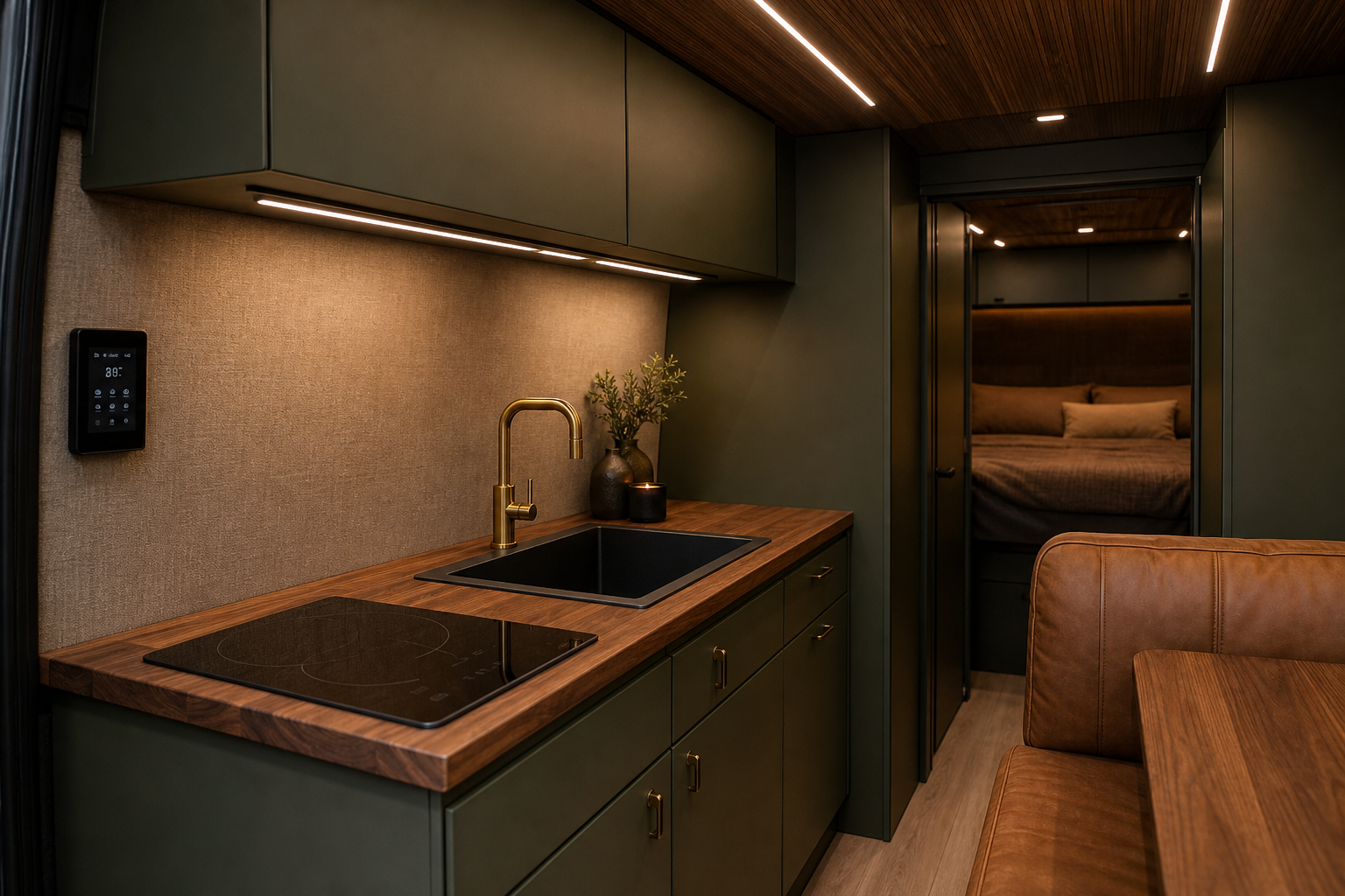 Galley counter, sink, and dinette area